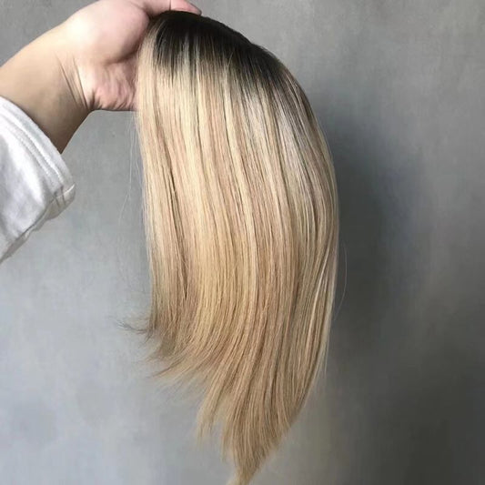 Silk based haartopper –  Goud blond haar met donkere roots